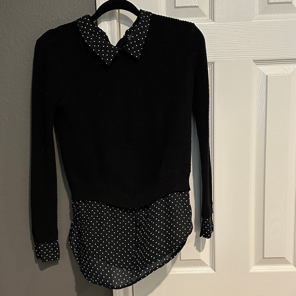 Primark Collar Black Sweater with Polka Dot Layer Shirt